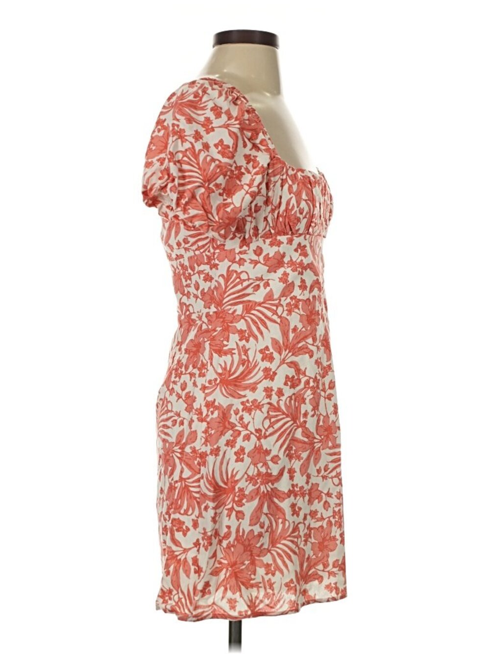 AQUA Coral Botanical Puff Sleeve Square Neck Mini Dress Size S - Picture 5 of 7